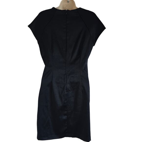 Vintage CDC Floral Embroidered Y2K Satin Mini Dress Black Size 12 Stretch - Picture 3 of 8